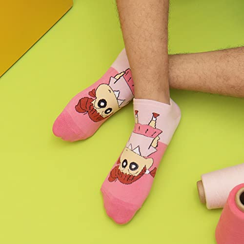 Image of THELA GAADI Shinchan Socks - Pure Cotton Printed Funky Socks for Men & Women | Low Cut Ankle Length Socks | Odour Free & Beathable, Free Size | Pack of 4