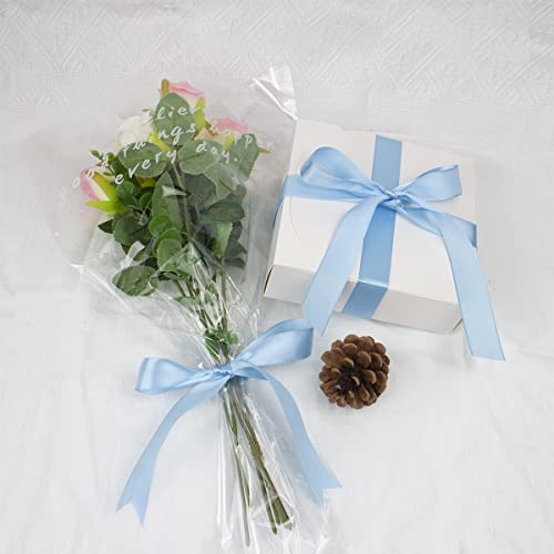 Nichemigo 1 Inch X 50 Yards Solid Satin Ribbon Single Face Fabric Ribbons For Gift Wrapping Crafting Bows Bouquet Wedding Invitation Floral Arrangement Baby Shower, Light Blue #TOP5