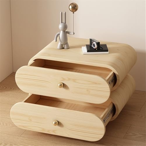 Table de chevet en bois double tiroir meuble de rangement chic blanc et marron