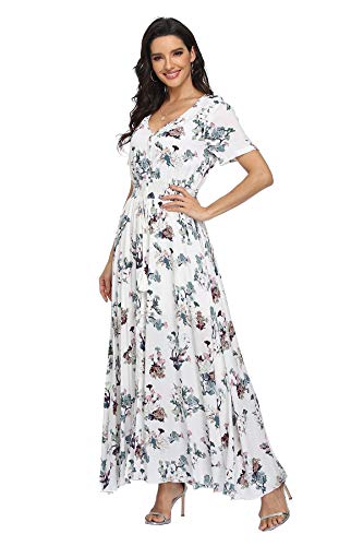 Image of VintageClothing Women's Floral Maxi Dresses Boho Button Up Split Summer Casual Long Dress Beach Party Dress