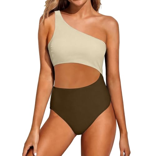 Badeanzug Damen Bauchweg Einteilig Mit Raffung Neckholder Figurformend Sportlich Push Up Rückenfrei V- Ausschnitt Für Strand Urlaub Und Sommer Schwimmen