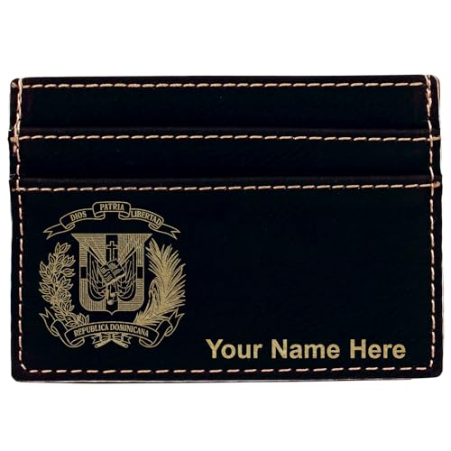 LaserGram MCW Money Clip Wallet, Coat of Arms Dominican Republic, Personalized Engraving Included (Black with Gold)