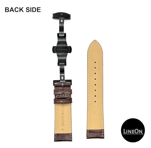 Image of Lineon 22mm Half Padded Premium Leather Mens Watch Strap with ButterFly Lock For Branded Watches Tool and Pins Include