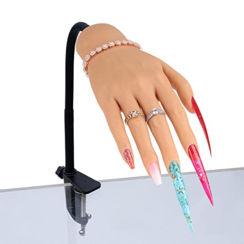 KnowU Nail Training Hand for Acrylic Nails,Silicone Nail Maniquin Hand with 550 Free Nail Tips,Fingers Flexible for Nail Beginner and Technician