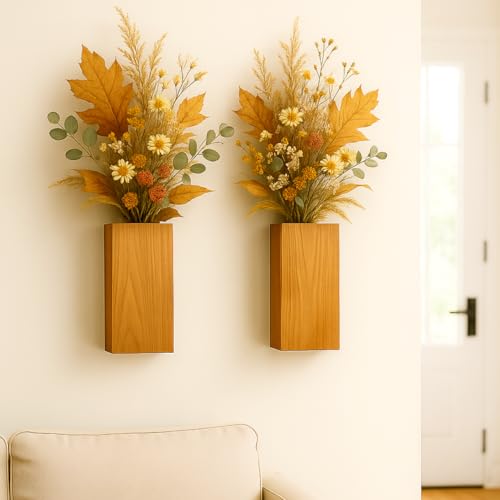 Maceteros Decorativos Interior, Macetero de Madera para Pared. 2 Piezas con y Sin Taladrar.