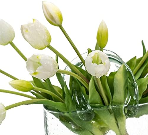 DUYONE 15Pcs Artificial Tulips Flowers, Soft Touch Realistic Latex Tulips Bouquet for Home Office Wedding Party Garden Decor, Fake Flowers for Centerpieces Dining Table Living Room Spring(White,15pcs) - 3