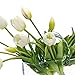 DUYONE 15pcs Artificial Tulips Flowers,Latex Bouquet, Fake Tulips for Office Wedding Party Home Kitchen Garden Decoration(White,15pcs)
