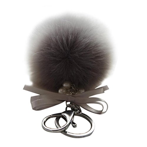 Bestpriceam New Real Fox Fur Ball with Inlay Pearl Rhinestone Key Chain for Womens Bag or Cellphone or Car Pendant (Gray)