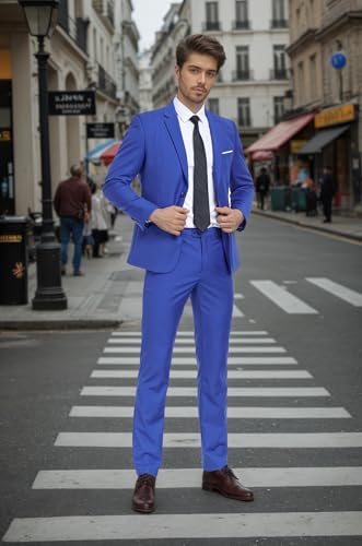 GRETERST 2 Piece Mens Slim Fit Suit Two Button Notched Lapel Solid Suit Jacket Pants Set Business Wedding Prom Suits2