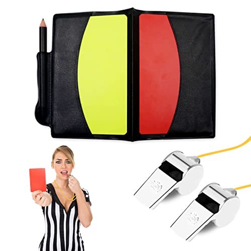 XCWTBL Schiedsrichter Set Mit 2 Metall Pfeife Sport Schiedsrichter Karten Set Rote Karte Gelbe Karte,fußball Schiedsrichter Karten Set Schiedsrichter Pfeifen Set Für Fußballspiel Cover