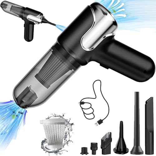 Handstaubsauger Akku 4-in-1, Handstaubsauger, 25000PA Auto Staubsauger Stark, Handstaubsauger Kabellos Mini Staubsauger für PC, Küche, Sofa, Büro, Auto, Tierhaar Staubbürste (Schwarz+1 Filterelemente)