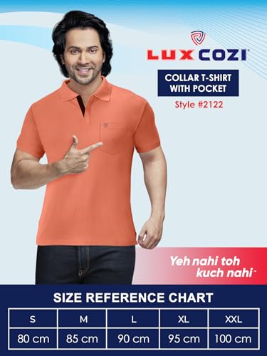 Image of Lux Cozi Men Cotton Regular Fit Polo Neck Half Sleeve Solid Casual T-Shirt with Chest Pocket | Pack of 2 |