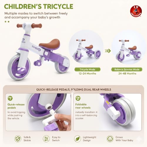 Image of 3-in-1 Toddler Tricycle | Slide, Pedal & Balance Bike for Kids | Adjustable Seat, Silent Wheels & Sturdy Frame | Ideal for 10 Months to 3 Years (Purple)