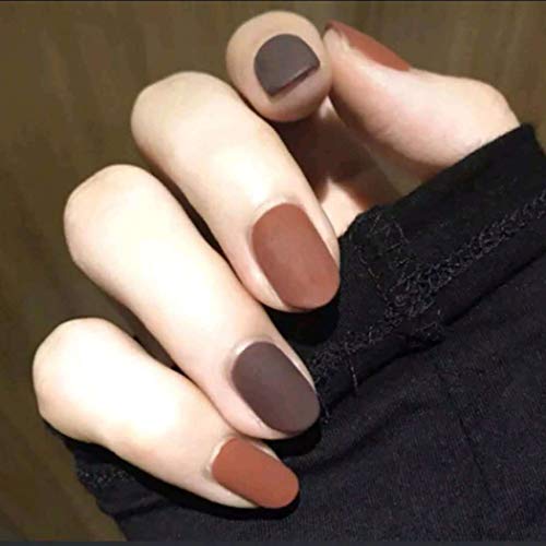 Asooll False Nails Matte Coffee-orange Coffin Full Cover Fake Nails Fashion Party Clip on Nails for Women and Girls 24PCS