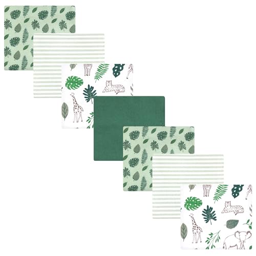 Image of Little Treasure Hudson Baby Cotton Poly Flannel Receiving Blankets Multipack, Green Jungle, 30x30 inches