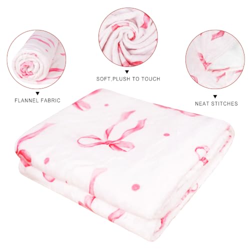 Bow Blanket Soft Cozy Lightweight Throw Blanket for Couch Sofa Bed Living Room Home Pink Decor for Boys Girls Kids Adults Gift 50x60 inch by Wscdovf - Used condition - Image 3
