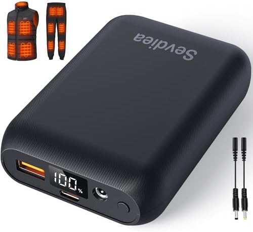 Sevdiea Heated Vest Battery Pack 7.4V 16000mAh Compatible with ORORO and Venustas, Battery Pack for Heated Vest with LED Display, Rechargeable Power Bank with DC/USB/Type-C Output for Heated Jackets