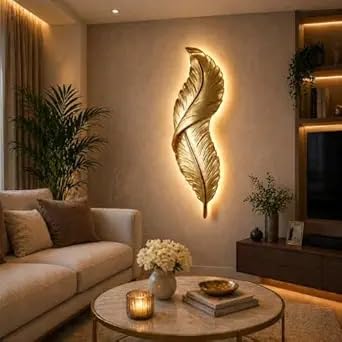 SOOLAND Golden Feather LED Wall Art Light for Living Room | Backlit Design, Warm Ambient Glow, Wall Mounted, Home Decor Accent, Gold Finish-image-28