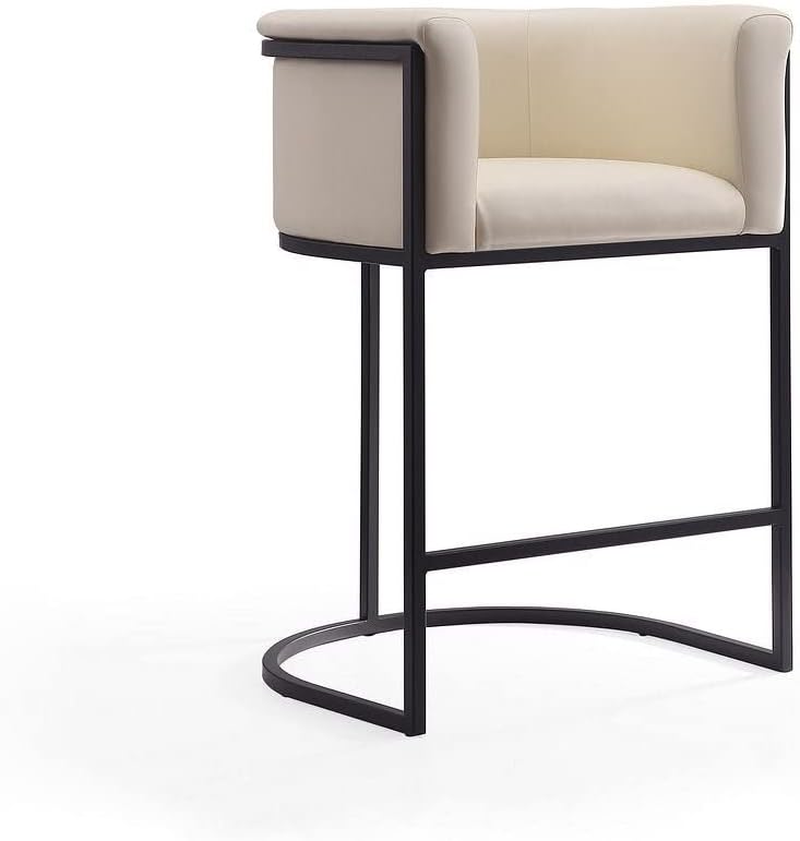 Manhattan Comfort Cosmopolitan Mid Century Modern Kitchen Counter Stool with Built-in Seat Cushion, 23.7", Single, Cream Cream/Black