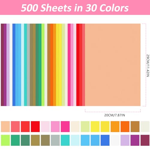 500 Blatt Seidenpapier,30 Farben Bastelpapier zum Basteln von Pompons, Papierblumen, Tischdekoration, verpackt in Geschenktüten