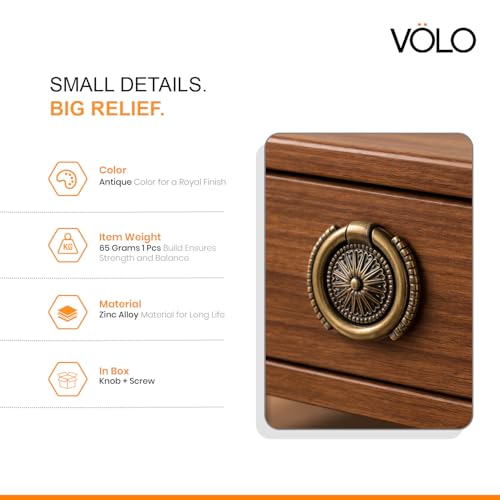 Image of VOLO Antique Finish Cabinet Knob /Kadi - Pull Knobs for Drawers, Wardrobes & Cupboards | Ideal for Kitchen & Home | Pack of 2 (Kadi-19)