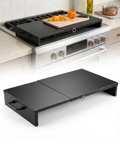 Expandable Gas Stove Top Cover for Gas Ranges & Kitchen Sinks Heavy-Duty Steel Protector Fits RV Camper & Small Kitchens Instantly Add Counter Space(15.75 - 28.74L x 11.81W x 3.15H)