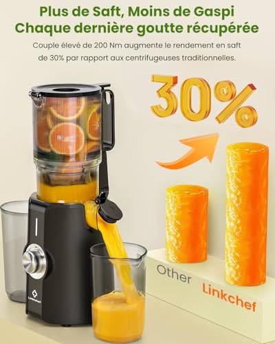 LINKChef Entsafter Slow Juicer, Entsafter Gemüse und Obst Testsieger mit 115 mm großem, Entsafter Kaltentsafter für ganze Früchte/Gemüse, Blitzreiniger, Einfacher Installation, BPA Frei, 200w Schwarz – Bild 5