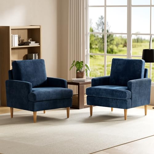 VKNOW Accent Chair Living Room Chair, Modern Comfy Chenille Armchair, Mid Century Modern Reading Sofa Chairs for Bedroom Living Room,Blue - Image 4