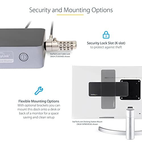 StarTech.com Universal Laptop Docking Station, Hybrid USB-C/USB-A Dock, Dual 4K DP/HDMI, 100W PD, Mac/Windows/Chrome OS, NIC, Grey by StarTech.com - Image 7