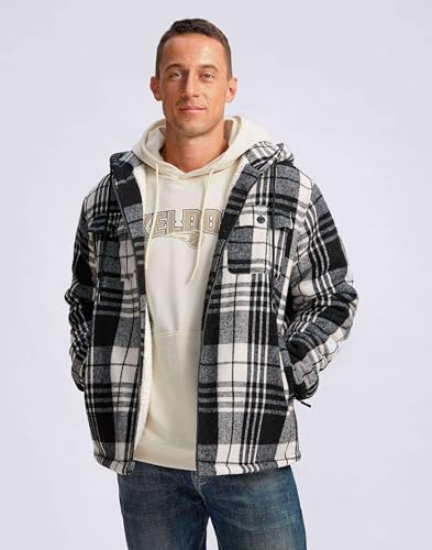 Image of G Gradual Men's Flannel Jacket Fleece Sherpa Lined Hoodies Zip Up Plaid Shirt Warm Winter Jackets for Men with Zipper Pockets