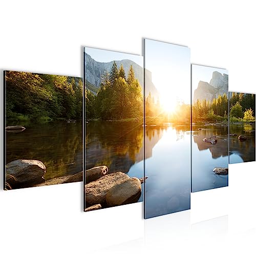 Runa Art - Tableau Montagnes Lac Paysage 200 x 100 cm 5 Parties XXL Decoration Murale Dessin 044151a