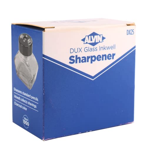 Alvin Charcoal Black Inkwell Pencil Sharpener Model Dx25 Dux Glass Inkwell Sharpener For Artists, Architects, Writers, And Drafters, Pencil Sharpener With Inkwell Styled Shavings Catch #TOP3