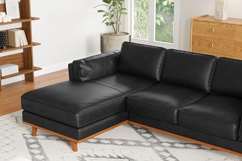Image of Valencia Artisan Full Leather Sofa - Left Chaise Sectional Couch - Pure Full Italian Nappa Leather Couch, Solid Wood Accent and Ultimate Comfort, Black