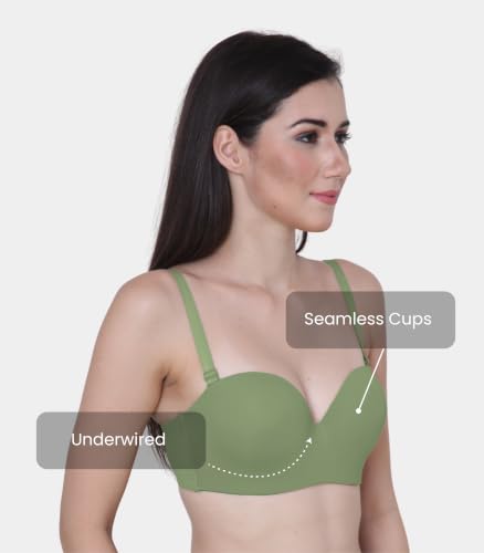 Image of GLAMORAS Women & Girls Demi Cup Bra | Nylon Spandex, Padded, Underwired Bra | Adjustable Detachable Straps, Low Coverage Demi Bra