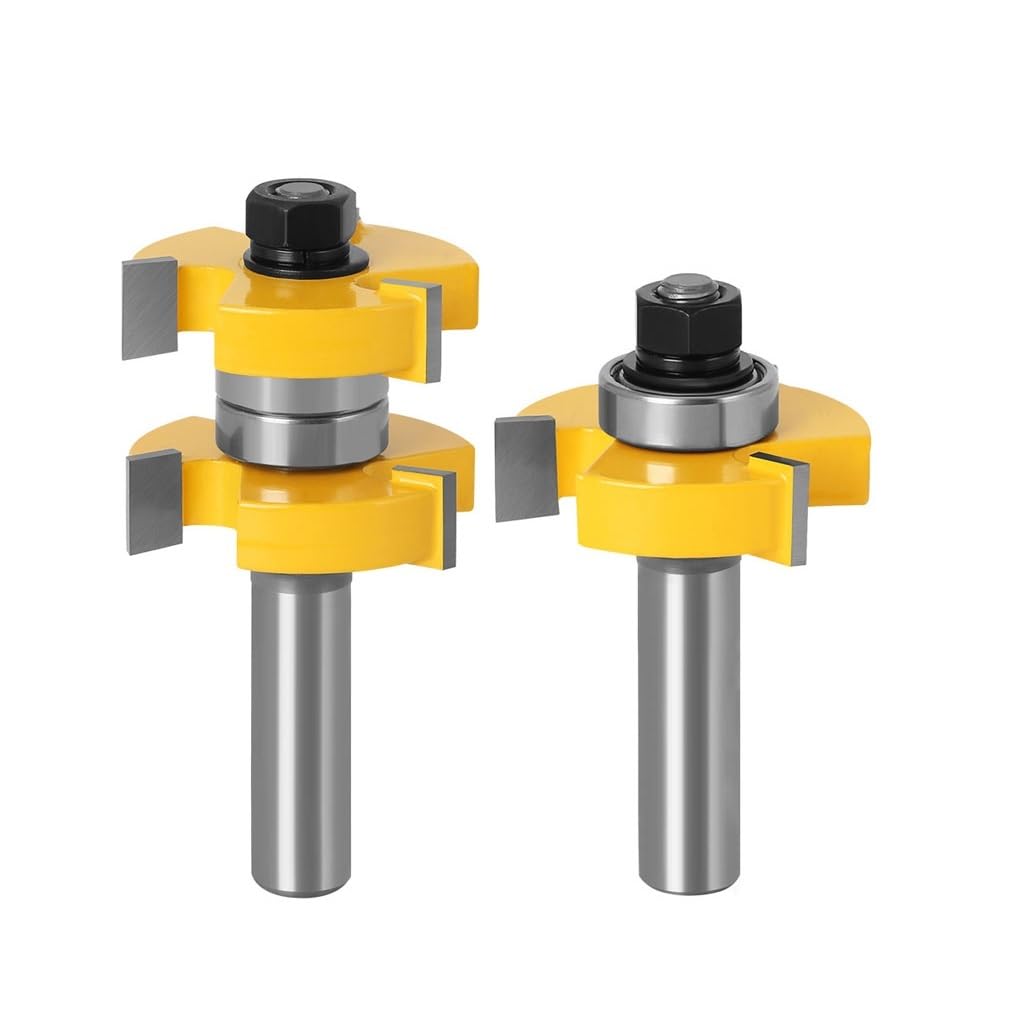 2 uds 1/2 pulgadas 12mm vástago lengua ranura enrutador brocas conjunto Stock 1-1/2 espiga fresa for herramientas de carpintería de madera(12.7mm shank)