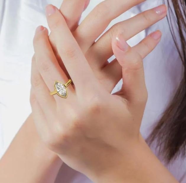 3CT Marquise Diamond Bezel Set Ring / Split Shank Engagement Ring / 14k Gold plated Diamond Solitaire 925 silver,women For Her solitire stone gold plated with a transparent,solitire jewellery.3