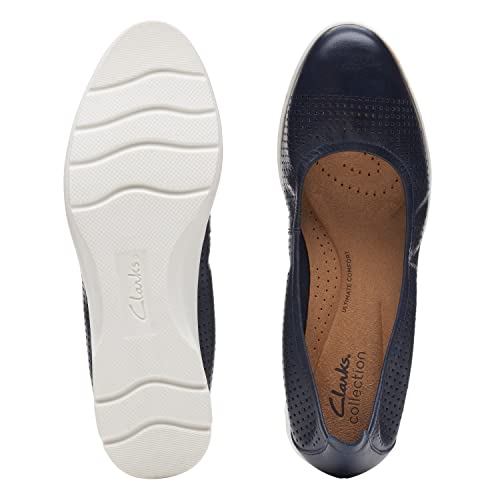 Clarks Jenette Ease Ballet Flat, Navy Leather, 7 Medium