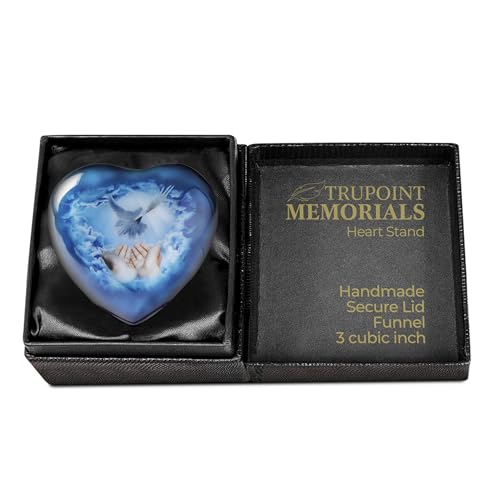 Trupoint Memorials Small Urns for Human Ashes Keepsake, Mini Heart Urn with Stand, Decorative Cremation Urns for Adult Men & Women – Small, Blue Dove - Thumbnail 4