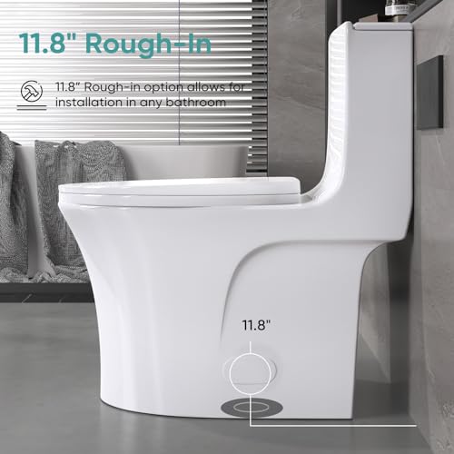 Bostana One Piece Toilet,0.8/1.28 Gpf Dual Flush Toilet With 15.1"W Soft-Close Seat,Modern American Standard Elongated Toilet For Bathrooms With 17"Comfort Height Seat,12"Rough-In  thumb #1