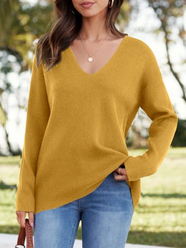 Image of Imily Bela Womens Oversized Deep V Neck Sweaters Sexy Long Sleeve Tunic Sweater Knitted Dressy Pullover Jumper