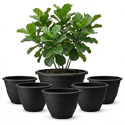 RooTrimmer 6 Pack 20 Inch Large Plant Pots Outdoor,Heavy Duty Plastic Planters with Drainage Holes,Lightweight Black Flower Pots for Indoor Outdoor Plants,Patio,Garden & Trees