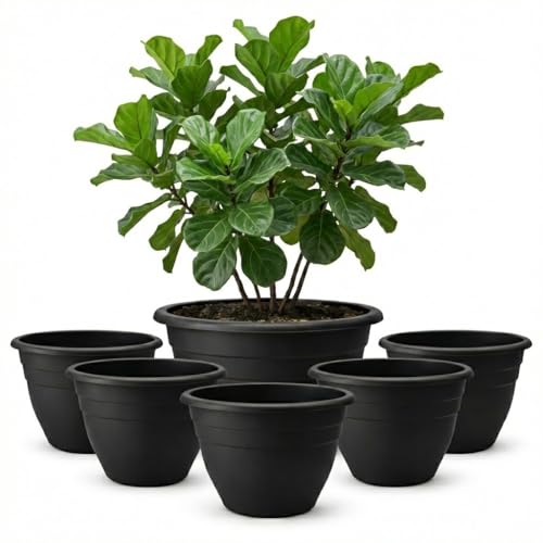 Image of RooTrimmer 6 Pack 20 Inch Large Plant Pots Outdoor,Heavy Duty Plastic Planters with Drainage Holes,Lightweight Black Flower Pots for Indoor Outdoor Plants,Patio,Garden & Trees