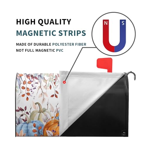 Image of Fall Mailbox Covers Magnetic Standard Size 21x18 Inch Autumn Pumpkins Blue Watercolor Eucalyptus Leaves Mail Box Cover Thanksgiving Harvest Letter Covers Decor Post Box Wraps for Outdoor Garden Yard