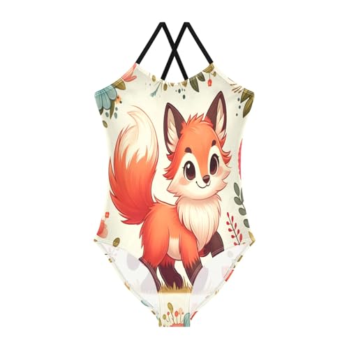 Girl's One Piece Swimsuit Cute Fox Flowers Beach Bathing Swimwear