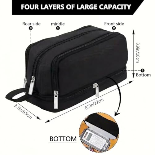 Image of 4 Compartments Pencil Case for Boys,Big Canvas Pen Pouch Bag, Large Capacity Pen Box, Tool Bag for Middle School College Office Organizer for Kids Men Women Adult Teens [Black Color]
