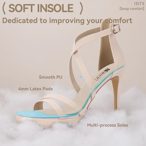 Image of IDIFU IN4 Platform High Heels for Women Strappy Heeled Sandals Square Toe Heels Stiletto Heels Women's Wedding Party Bridal Sexy Dress Shoes Open Toe Heels