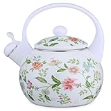 2.3 Quart Vintage Enamel Tea Kettle, Whistling Tea Kettle for Stove Top, Floral...