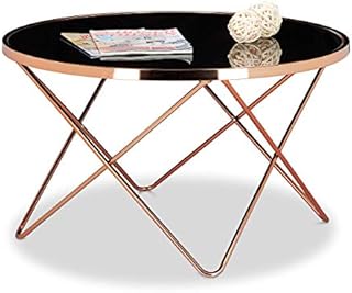 Relaxdays COPPER Side Table made of Copper and Black Glass, Size: 49 x 85 x 85 cm Modern Curved Table with Glass Surface, Copper-Coloured