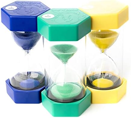 Tink n Stink Sand Timers for Children  Colourful Hourglass Sand Timers for Classrooms, Home, Brushing Teeth, Gamer Timer Set of 3 Large Sand Timers - 1, 3 & 5 Minute