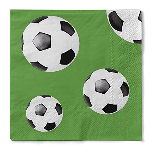 Sovie HOME Serviette FUSSBALL | Tissue-Servietten 33x33 cm | Einweg-Servietten ideal für Feiern WM Fussball Bundesliga | 20 Stück Grün Cover